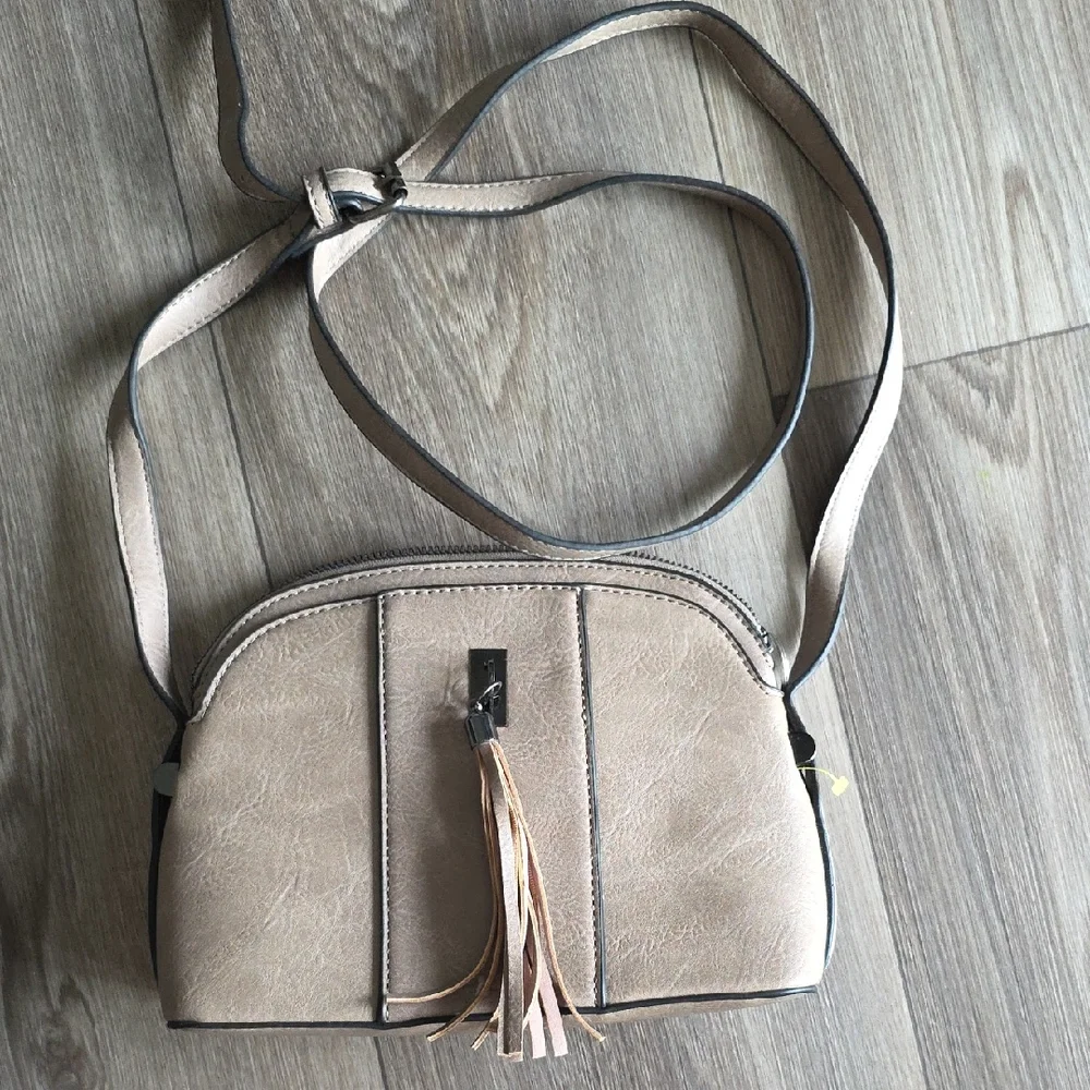 Elegant Taupe Crossbody Bag with Tassel
